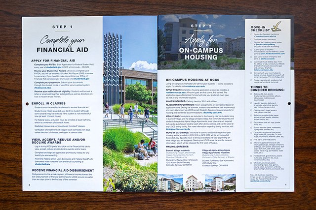 UCCS Orientation Guide Calendar Inside – Financial Aid and Housing Spread