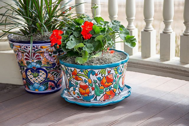 La Fuente Imports planters on porch