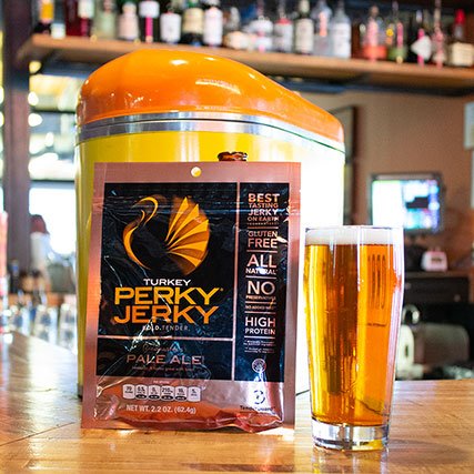 Perky Jerky and beer at bar